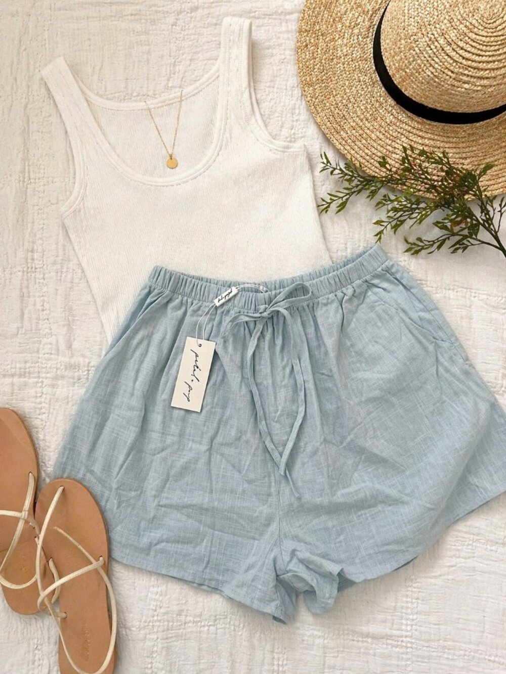 Petal & Pup Flynn Shorts Pale Blue Cotton Elastic Waist NWT XS